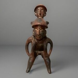 Pre‑Columbian Style‎ Terracotta Effigy Father & Son Art Ceramic Sculpture Large
